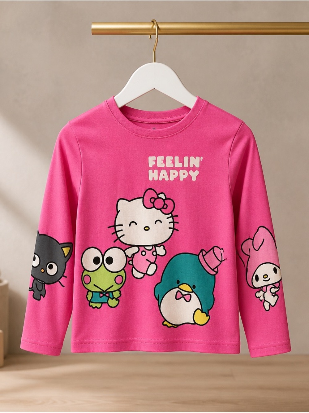 Hello Kitty Girls Pajama Pink Graphic Long Sleeve Top, Size Medium (7/8)